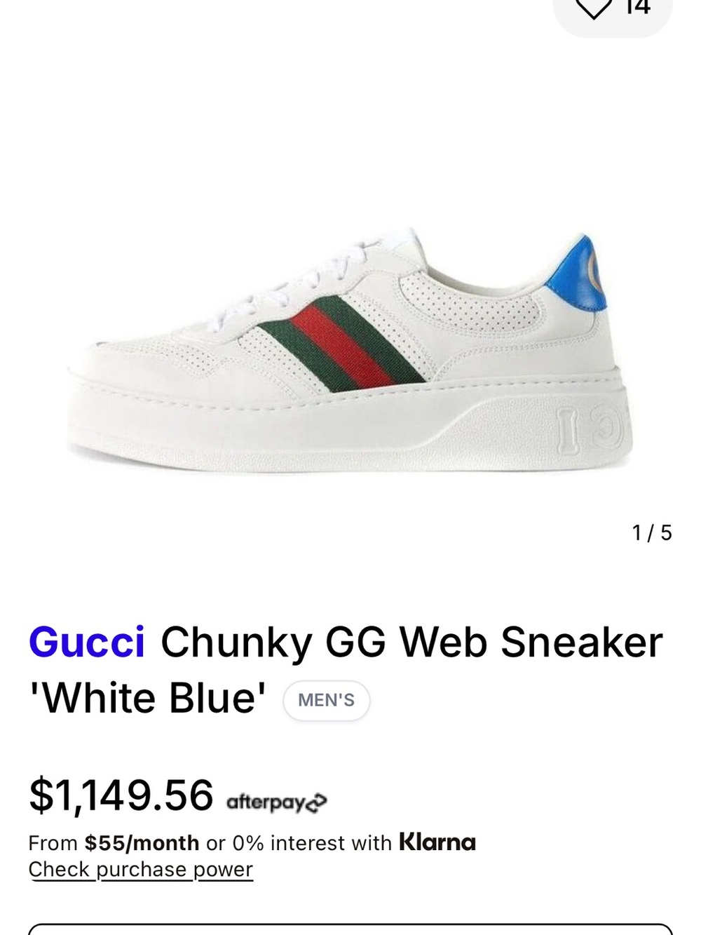 AUTHENTIC Gucci White Leather Sneakers with Red & Green Stripe and Blue Heel - Picture 7 of 7